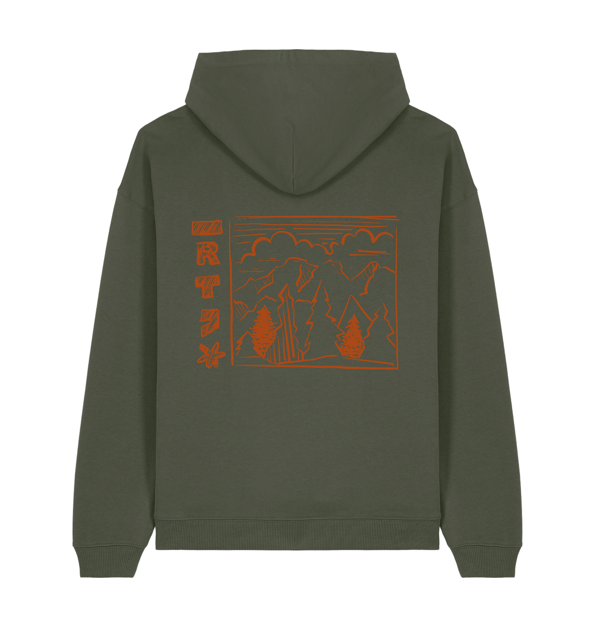 RT Flower Hoodie oranje logo in Khaki, achterkant