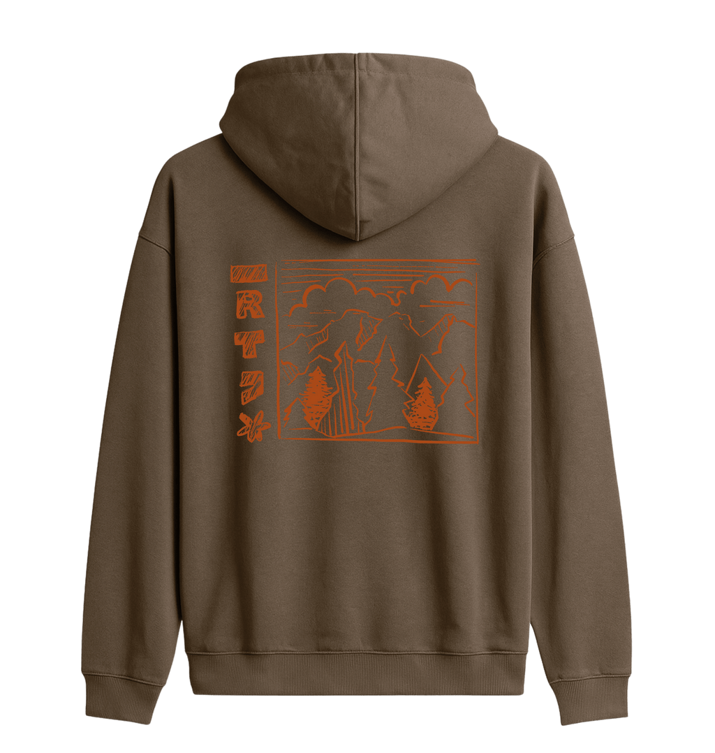 RT Flower Hoodie oranje logo in Mocha, achterkant