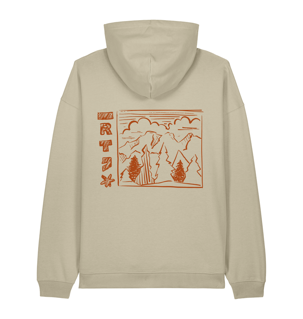RT Flower Hoodie oranje logo in Stone, achterkant