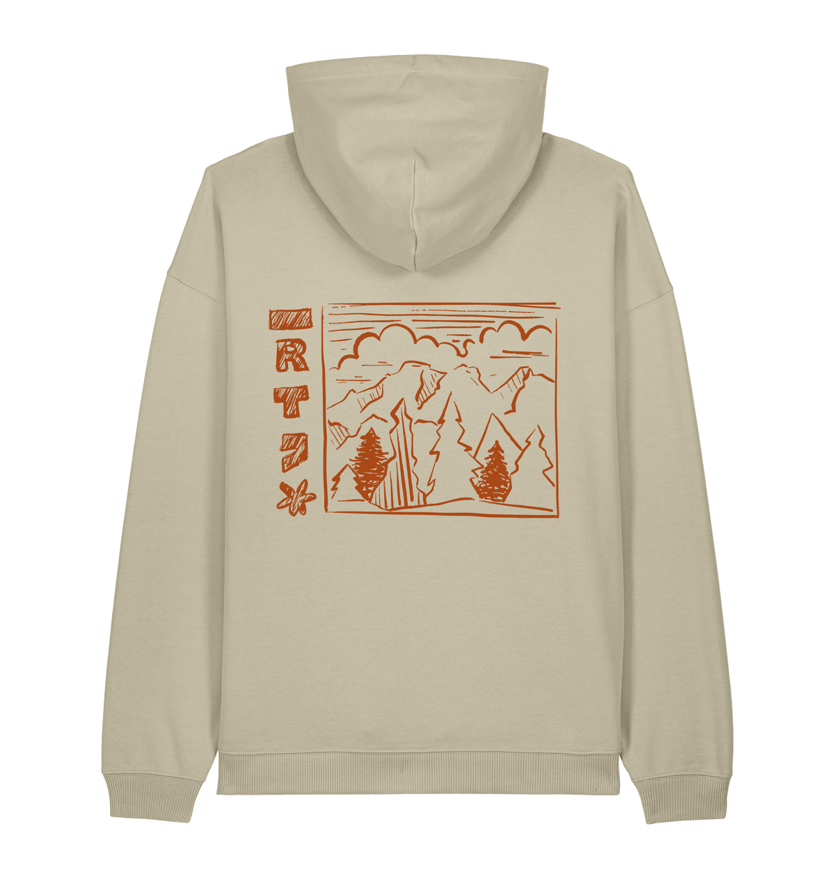 RT Flower Hoodie oranje logo in Stone, achterkant