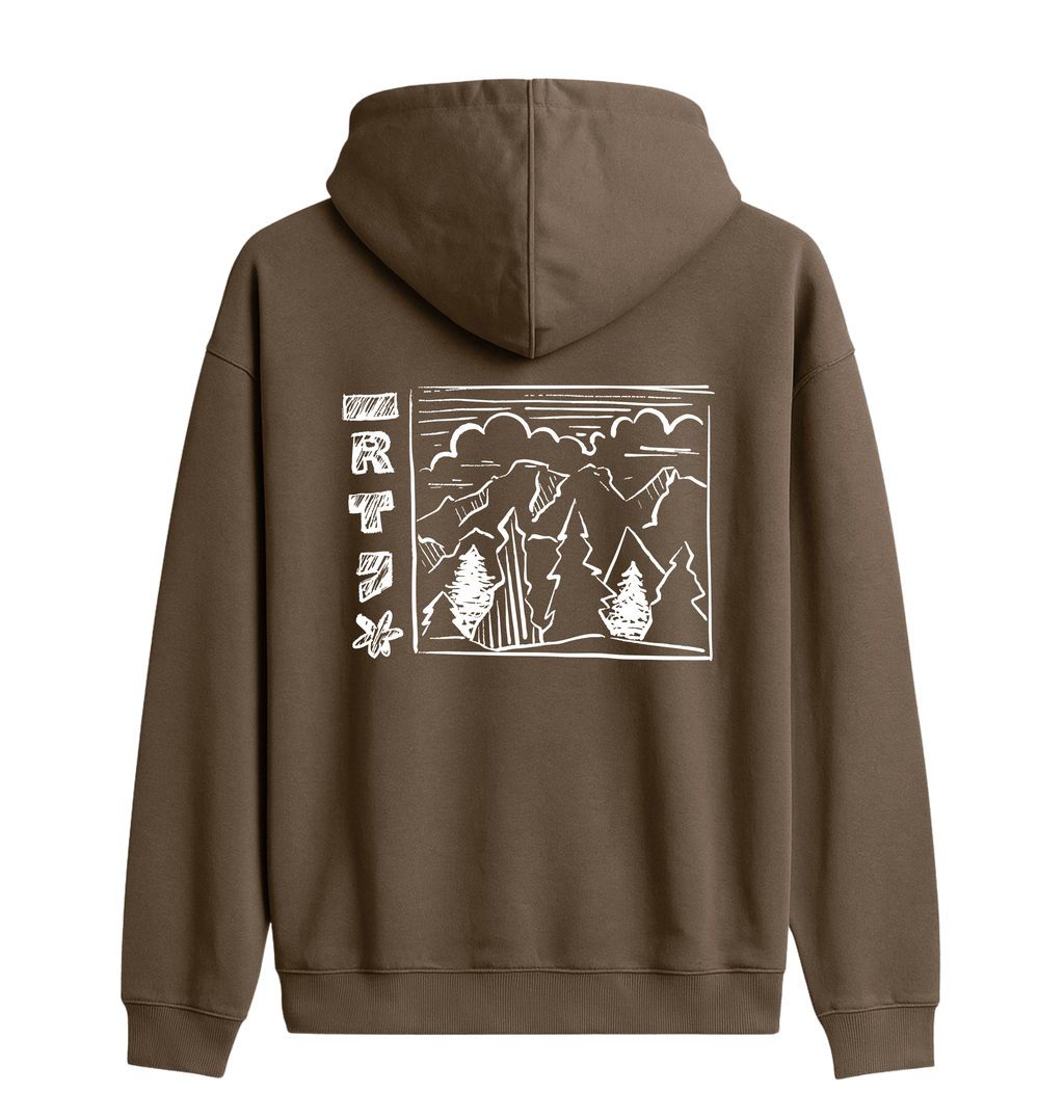 RT Flower Hoodie wit logo in Mocha, achterkant