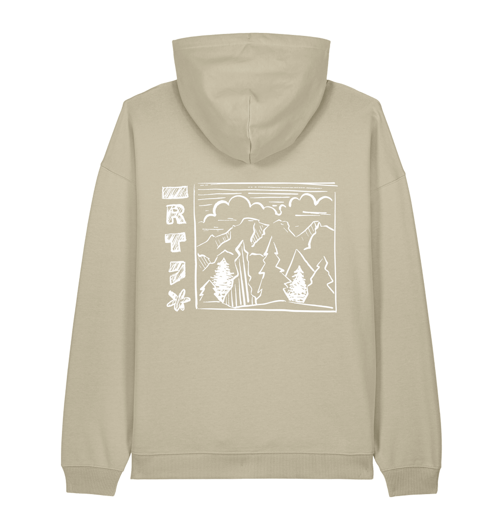 RT Flower Hoodie wit logo in Stone, achterkant