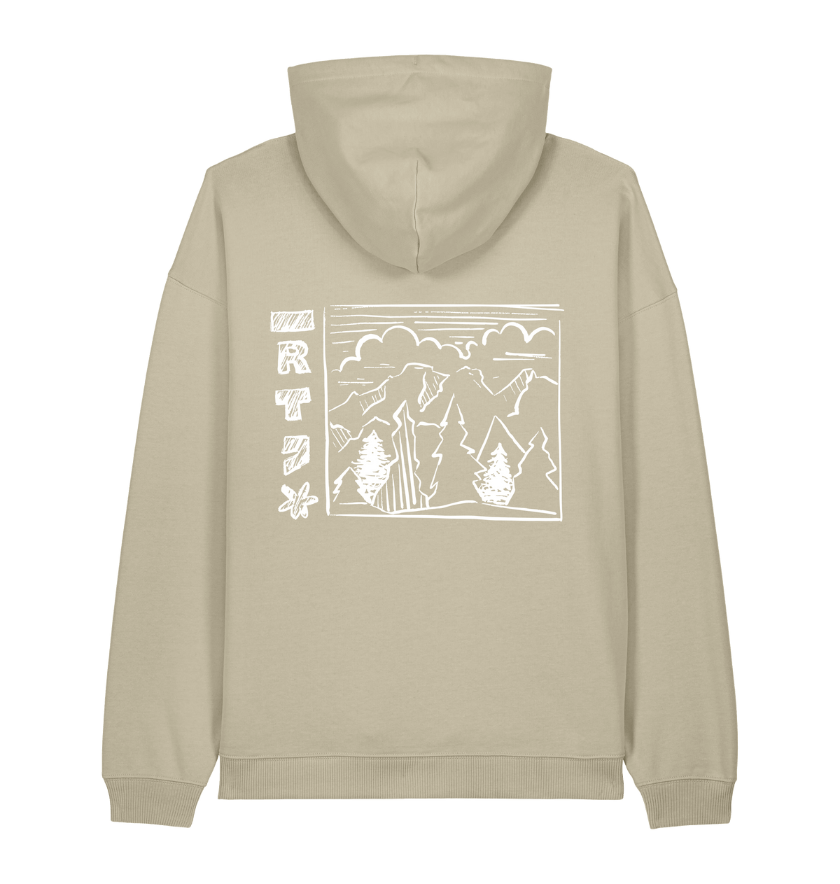 RT Flower Hoodie wit logo in Stone, achterkant