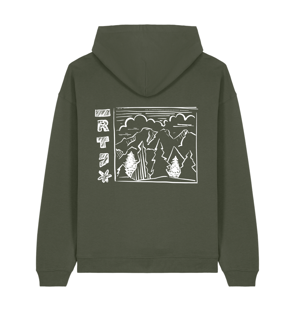 RT Flower Hoodie wit logo in Khaki, achterkant
