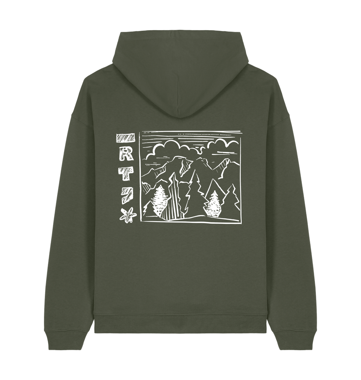 RT Flower Hoodie wit logo in Khaki, achterkant