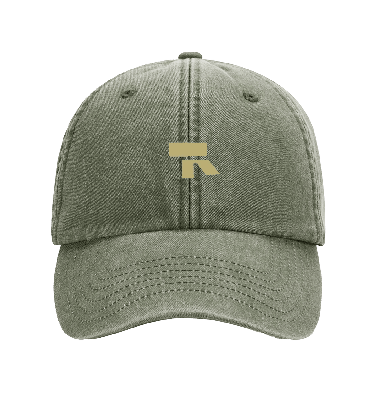 RT cap mosterdkleurig logo in Vintage Olive, voorkant
