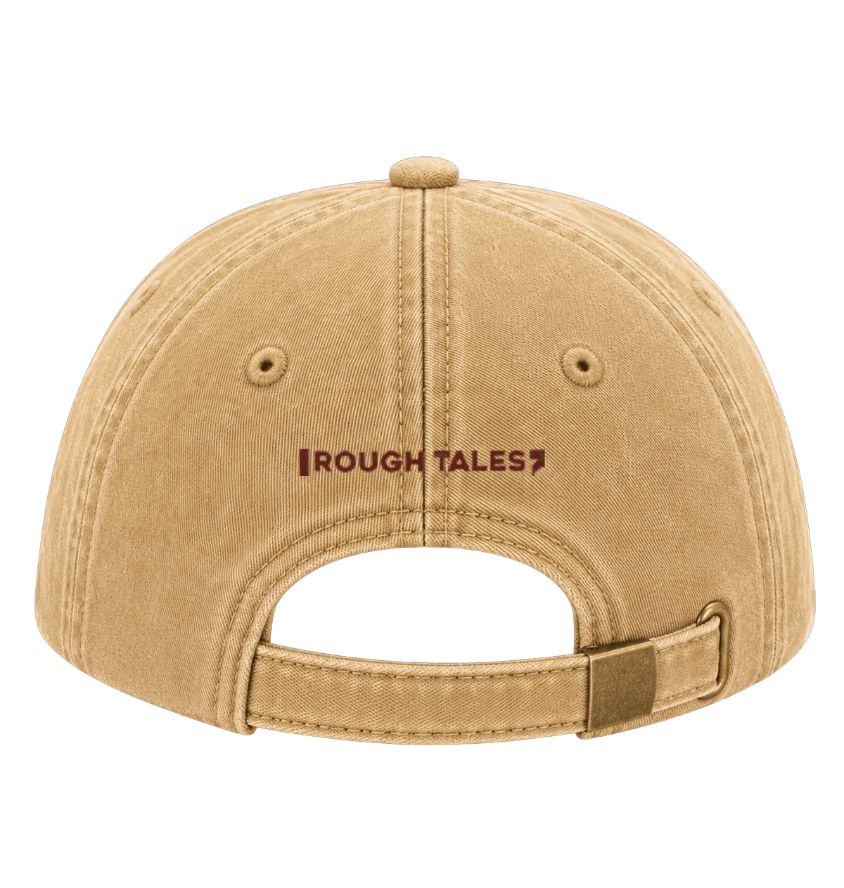 RT cap Vintage Mustard met bordeaux logo, achterkant