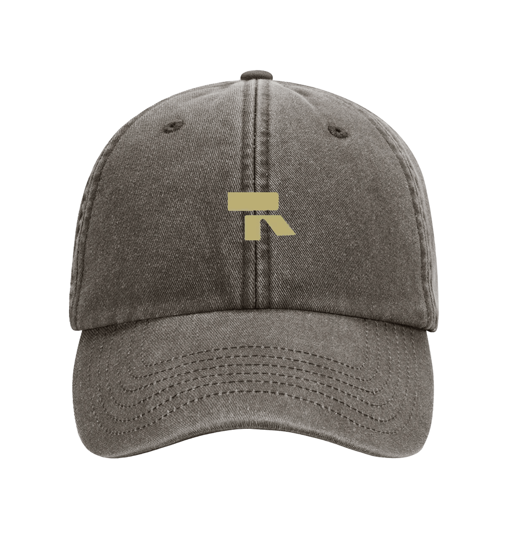 RT cap mosterdkleurig logo in Vintage Brown, voorkant